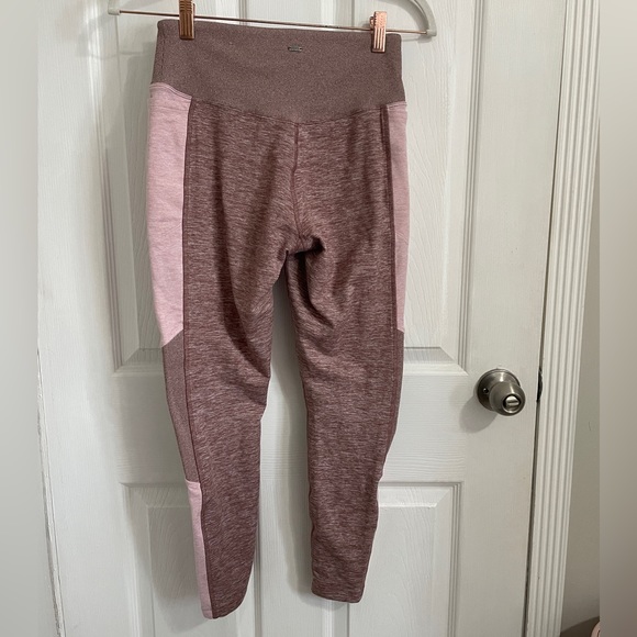 PINK Heathered Maroon & Pink High Waist Fleece Leggings - Picture 3 of 4